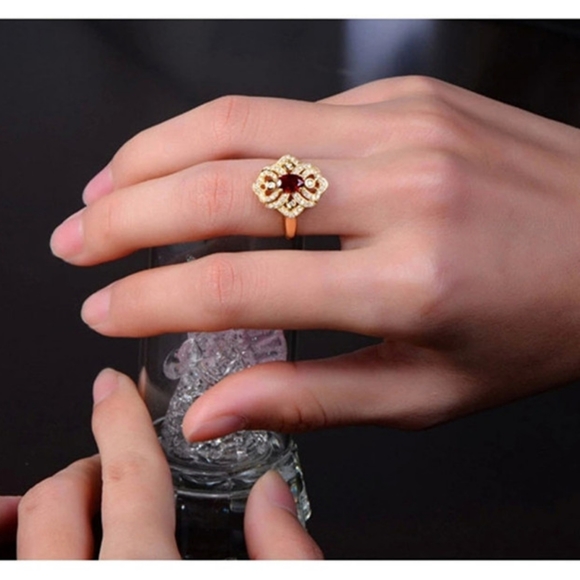 Gold Filled Openwork Ruby Solitaire Ring - Picture 3 of 8